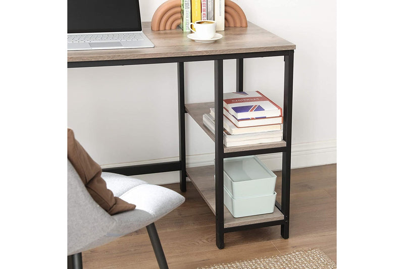 Vasagle L-Shaped Computer Desk with Shelves - Greige+Black