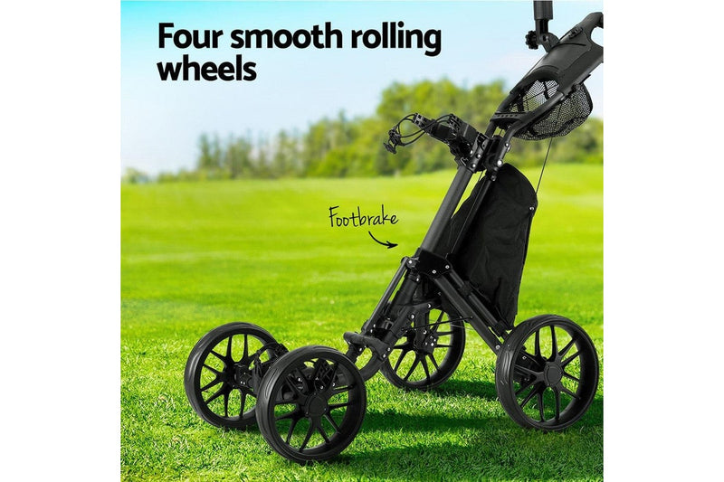 Golf Buggy Foldable Trolley Golf Cart Wheels Umbrella Bottle Holder