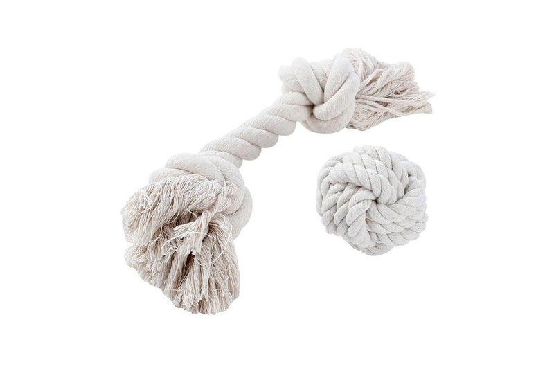 2x Paws & Claws Pet 7.5cm Eco Rope Knotted Ball Interactive Dog Chew Toy White