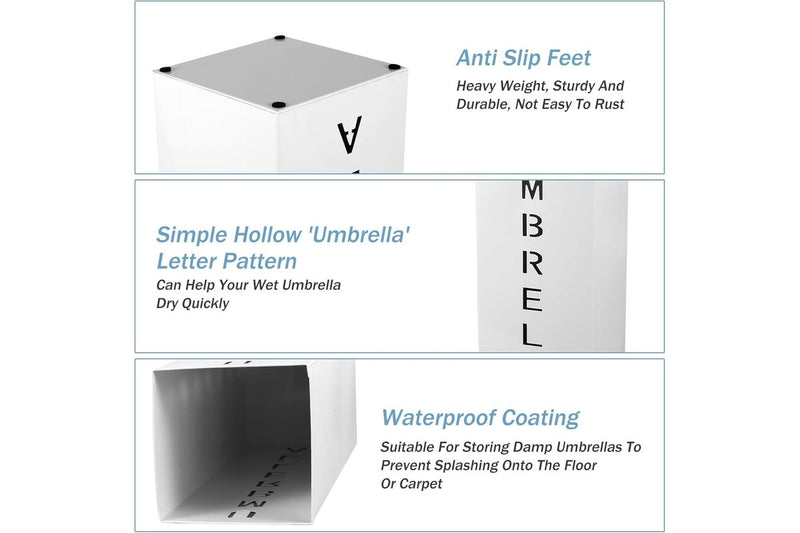 Metal Umbrella Stand 16.5x6.3x6.3 Square Free Standing White