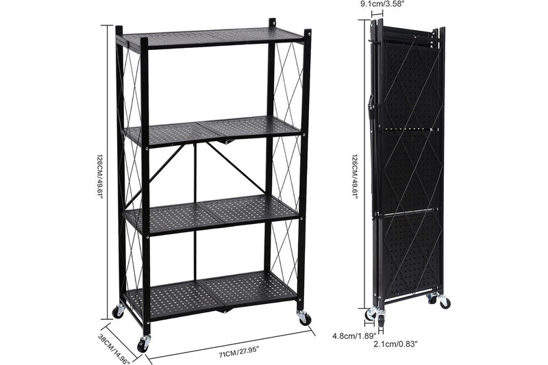 4 Tier Foldable Metal Rack Storage Shelving Unit with Wheels