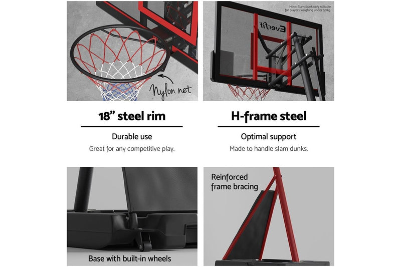 Portable Basketball Hoop Stand System Height Adjustable Net Ring Red