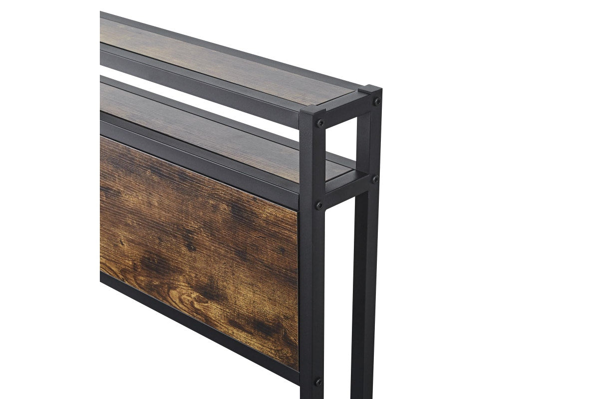 Fraser Country Queen Metal Bed Frame with Wooden Rustic Brown Headboard & Footboard - Black