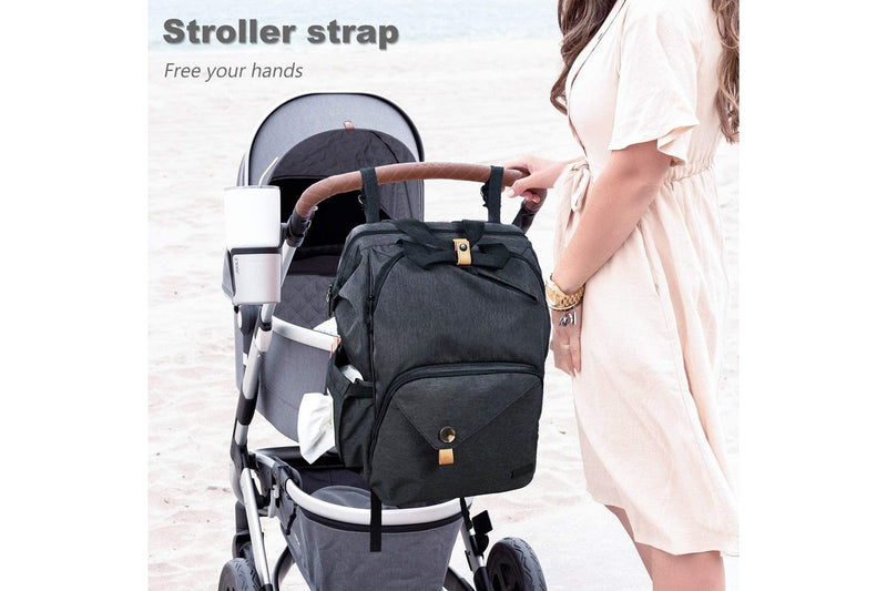 Baby Diaper Bag Backpack, Large Capacity, Double Compartment, Stroller Straps, Waterproof