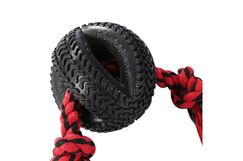 3x Paws & Claws Pet Dog 4-Way TPR Tyre 40cm Double Tugger Rope Chew Toy Fun Play