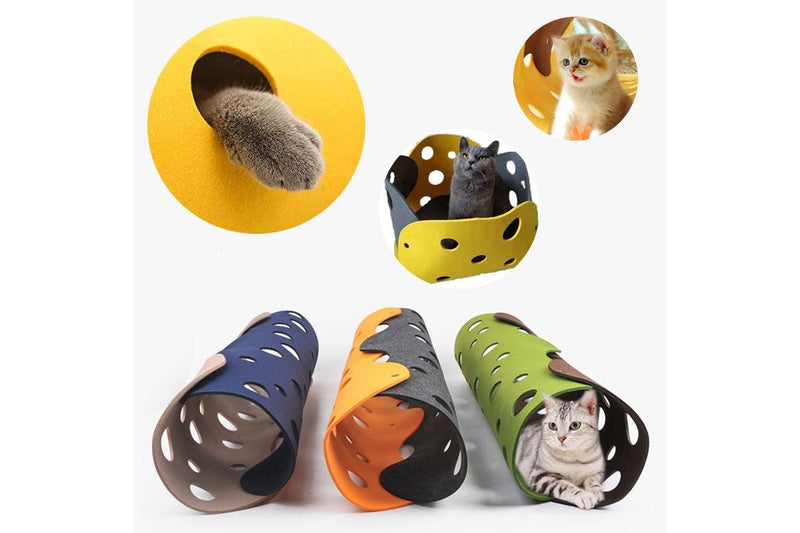 Collapsible Felt Cat Tunnel Nest Interactive Toys - Blue Light Brown