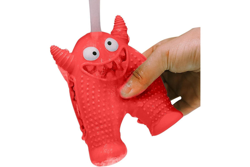 Dog Toothbrush Puppy Teeth Cleaner Squeaky Chew Toy in Coral Red