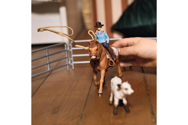 9pc Schleich Cowgirl Team Roping Fun Action Figure Kids Children Toy Play Set 3+