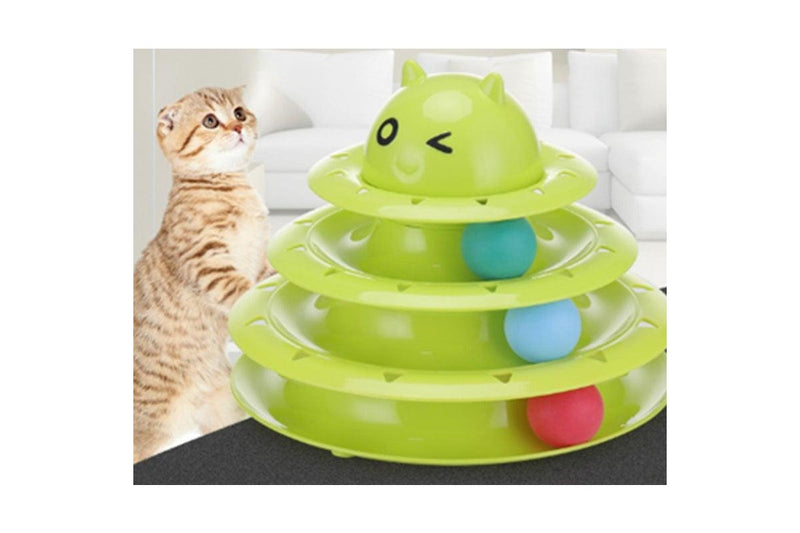 Interactive Cat Toy 3 Layer Circle Track With Moving Balls Turntable And Feather Intellectual Sports - Green - Standard