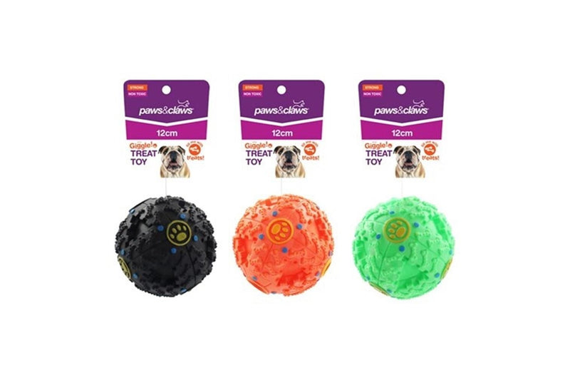 3x Paws & Claws 12cm Hide A Treat Giggle Ball Pet Dog Toy Interactive Fun Assort