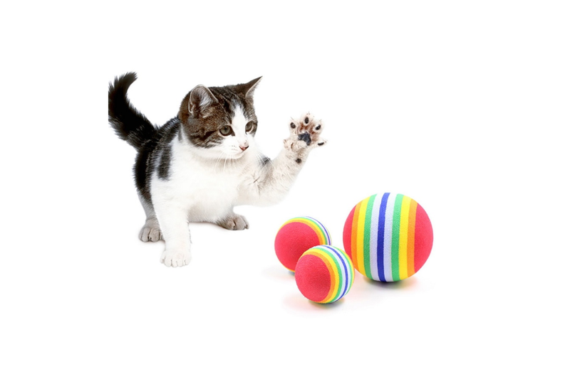 Dog Supplies 3Pcs Pet Cat Play Balls Foam Rainbow - Rainbow