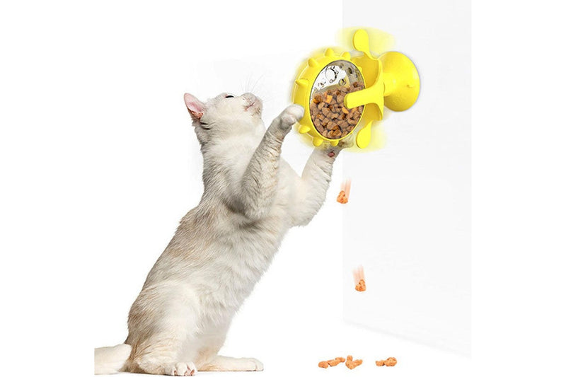 Interactive Pet Treats Dispenser Toy 360 Degrees Rotating Windmill Toy Slow Dog Cat Feeder Yellow