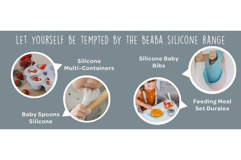 Beaba: Silicone Suction Divided Plate & Spoon - Grey