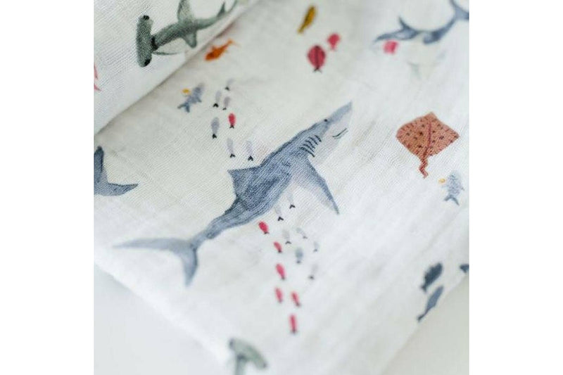 Little Unicorn: Single Cotton Muslin Swaddle - Shark