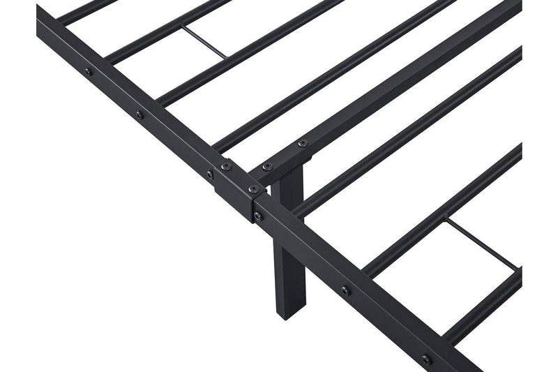 Fraser Country Queen Metal Bed Frame with Wooden Rustic Brown Headboard & Footboard - Black