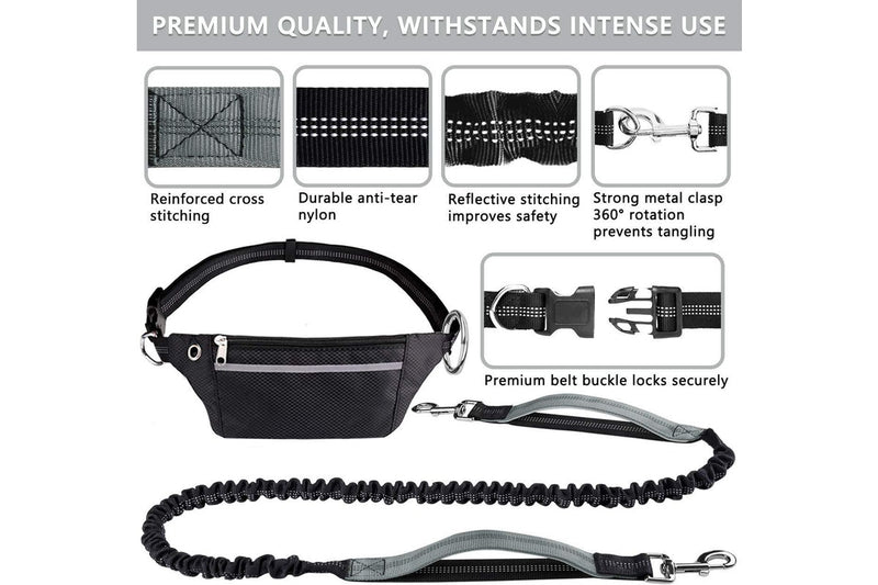 Hands-Free Runner Dog Leash & Bag - Medium/Large Dogs (Light Grey)