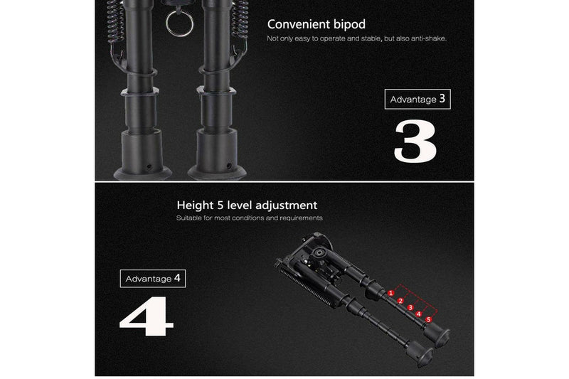 Sniper Hunting Rifle Bipod Sling Swivel Mount Adjustable Legs 15 to 23cm Height