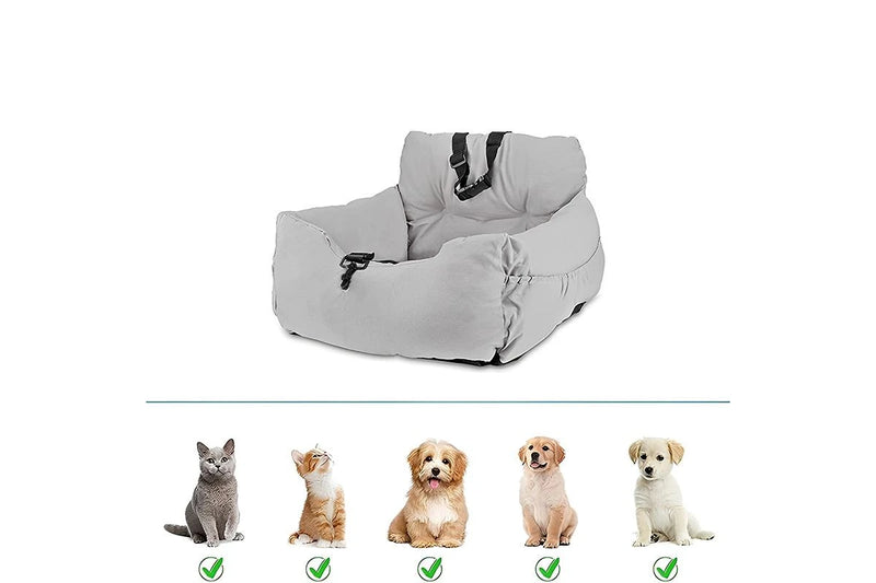 Petswol: Pet Booster Seat With Storage Pocket And Safety Leash - Grey (L)