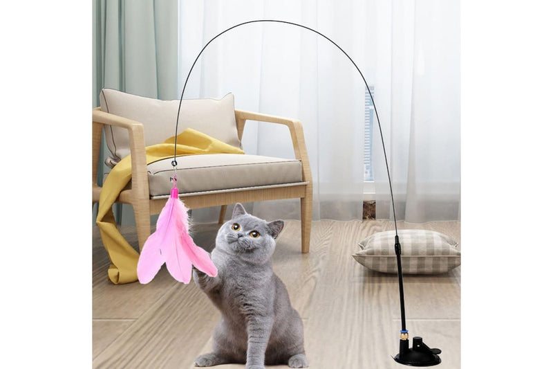 Vibe Geeks Fluffy Feather Interactive Pet Cat Teaser Cat Feather Wand