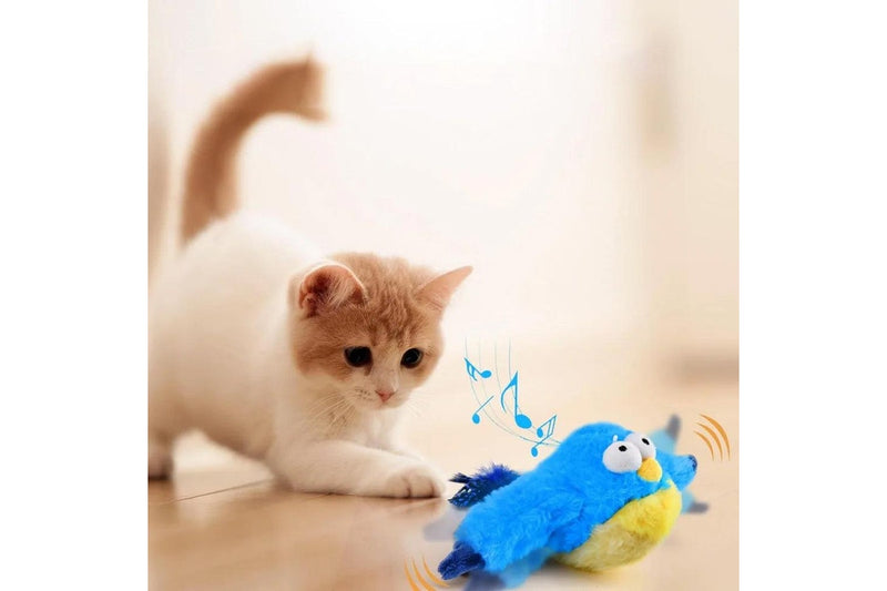 Cat Squeaky Toys Rechargeable Interactive Cat Toy Touch Activated Kitten Plush Pet Toys Blue