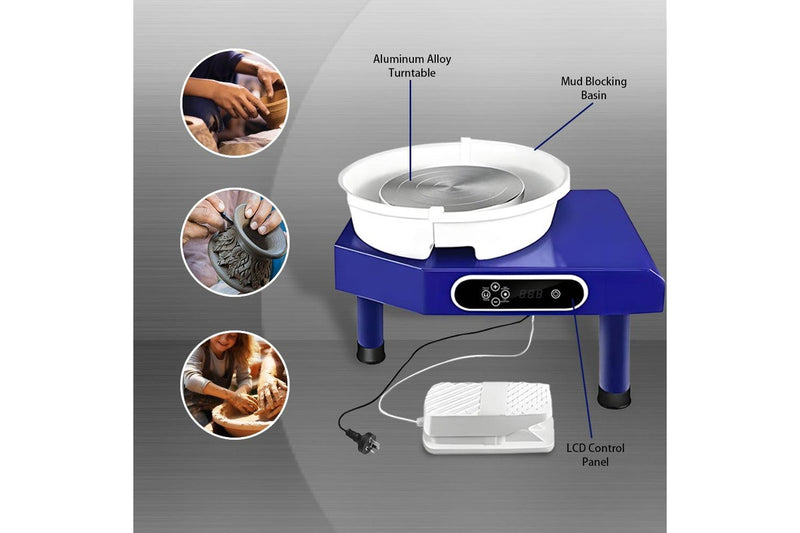 Electric Pottery Wheel Machine 1200W Power Foot Pedal Control with Detachable Basin and LCD display for Ceramics,Clay Work,Home DIY,Pottery Training