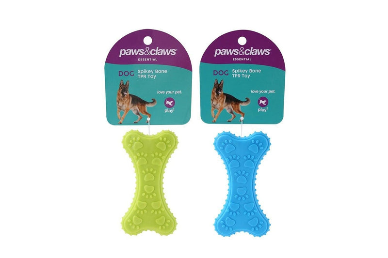 3x Paws & Claws 10cm TPR Spikey Bone Pet Interactive Playing Chewing Toy Assort