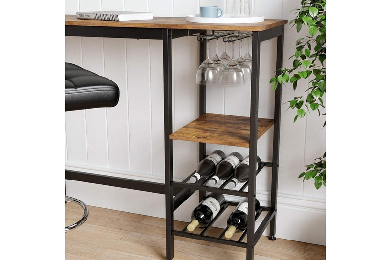 VASAGLE Bar Table with Wine Glass Holder and Bottle Rack - Rustic Brown & Black