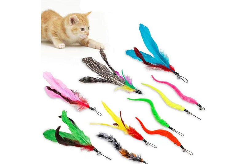 Cat Fishing Pole Toy Set Retractable Cat Wand and Feather Toys Interactive Kitten Toys