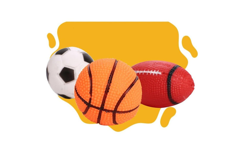 Durable Non-toxic Squeaker Dog Chew Football Basketball Soccer Ball Toy Fetch Play