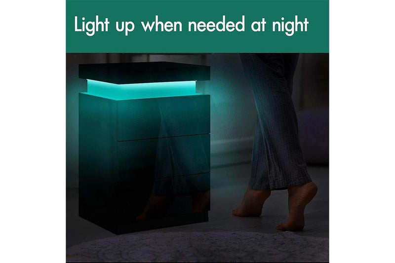 Bedside Table Drawers RGB Led Light Side Table