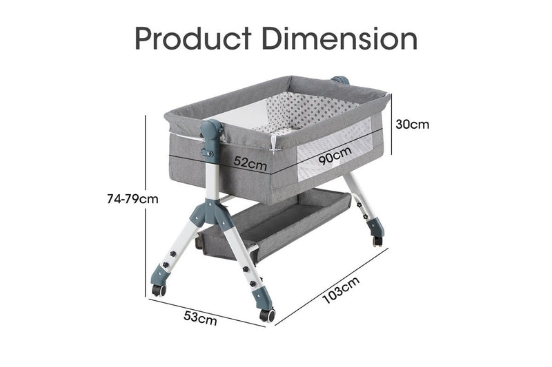 PlayPals Baby Cot Crib Bed Portable Bassinet Bedside Sleeper Adjustable Height