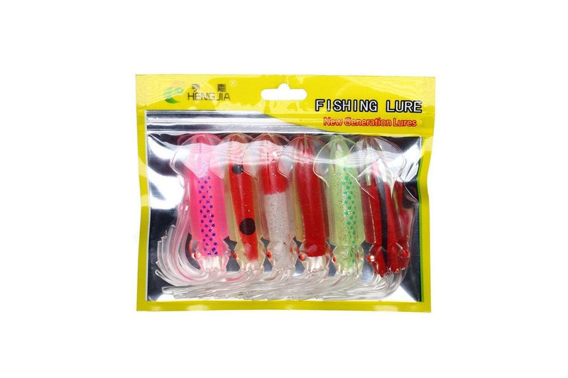 6 Piece Colourful Octopus Fake Bait Set 12cm/15cm