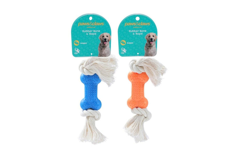 4x Paws & Claws Essential Interactive 8.5cm Rubber Bone Rope Pet Dog Toy Assort