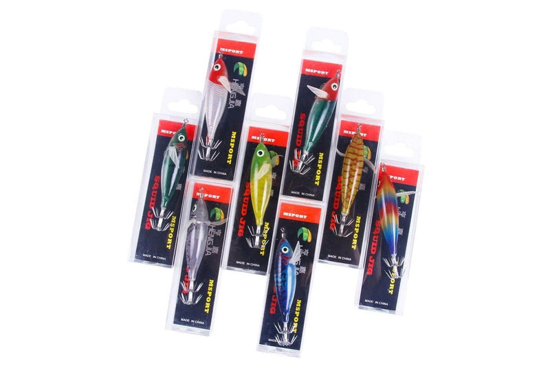 8 Piece Wooden Shrimp Bait Set With Night Light Squid Hook 8cm 6g