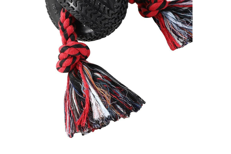 3x Paws & Claws Pet Dog 4-Way TPR Tyre 40cm Double Tugger Rope Chew Toy Fun Play