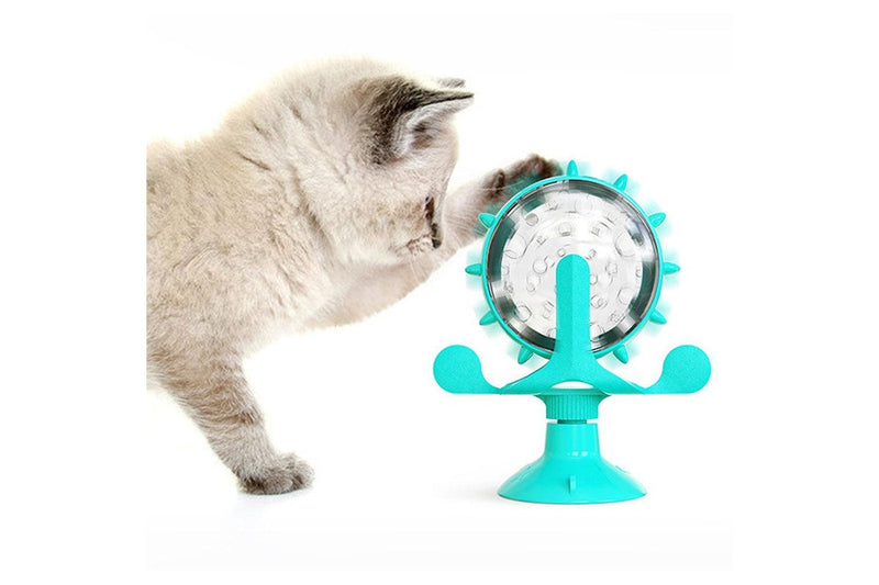 Interactive Pet Treats Dispenser Toy 360 Degrees Rotating Windmill Toy Slow Dog Cat Feeder Blue