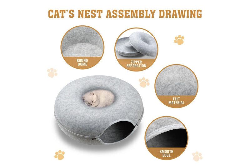 59 X 29Cm Cat Tunnel Bed Dark Grey Felt Pet Puppy Nest Cave Toy Light - One Size