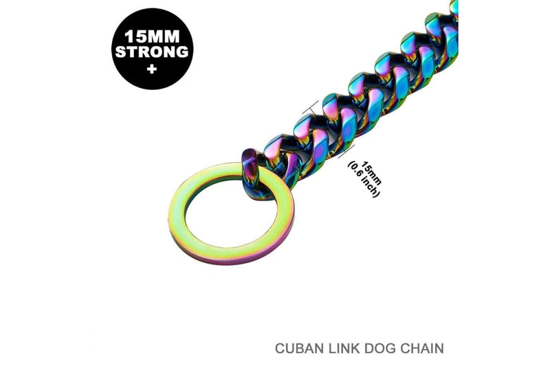 15mm Strong Heavy Duty Thick Wide Stainless Steel Multicolour Dog Chain Collar