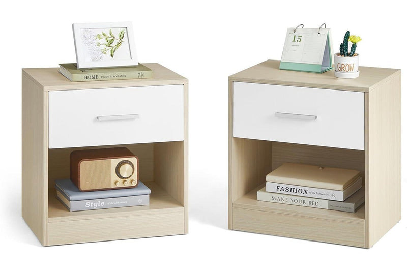 VASAGLE Bedside Table Set of 2 - Natural Beige/White