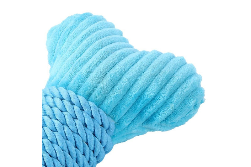 2x Paws & Claws 30x14cm Roped-Up Plush Bone Squeaker Pet Dog Fun Play Toy Aqua