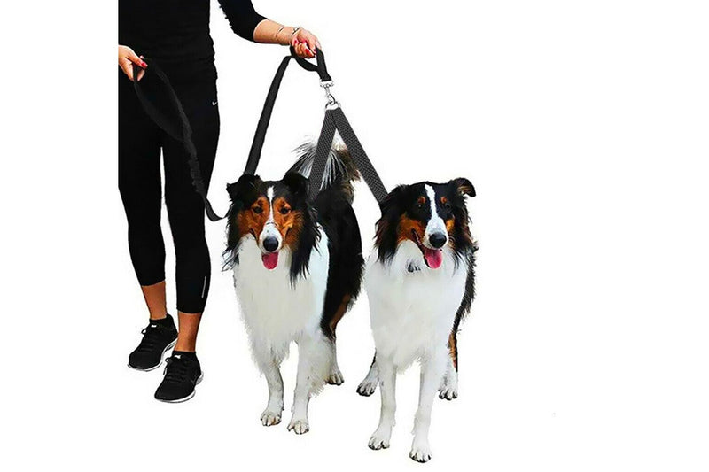 Adjustable Dual Dog Leash No Tangle Coupler Double Pet Puppy Leash Black