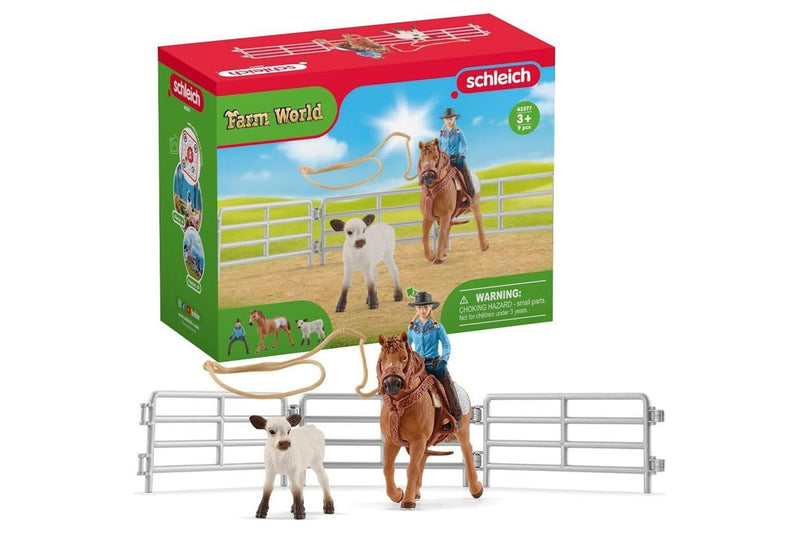 9pc Schleich Cowgirl Team Roping Fun Action Figure Kids Children Toy Play Set 3+