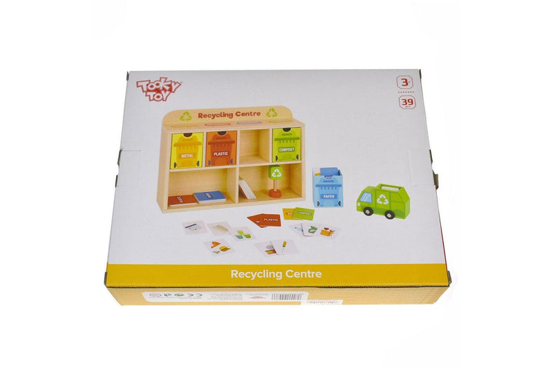 39pc Tooky Toy Wooden Recycling Centre 3y+ Kids Toddler Educational Game Play