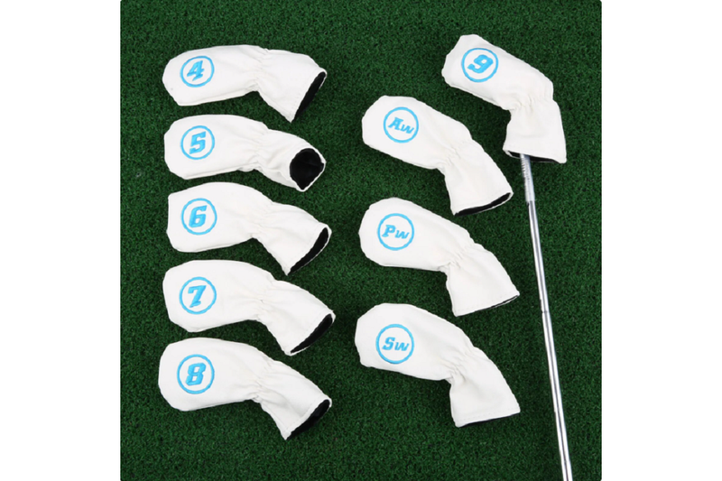 9 Pcs Golf Iron Head Covers Set White - Standard