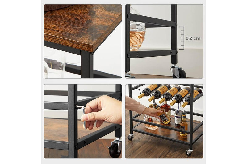 Vasagle Industrial Bar Cart With Bottle Holder - Rustic Brown / Black