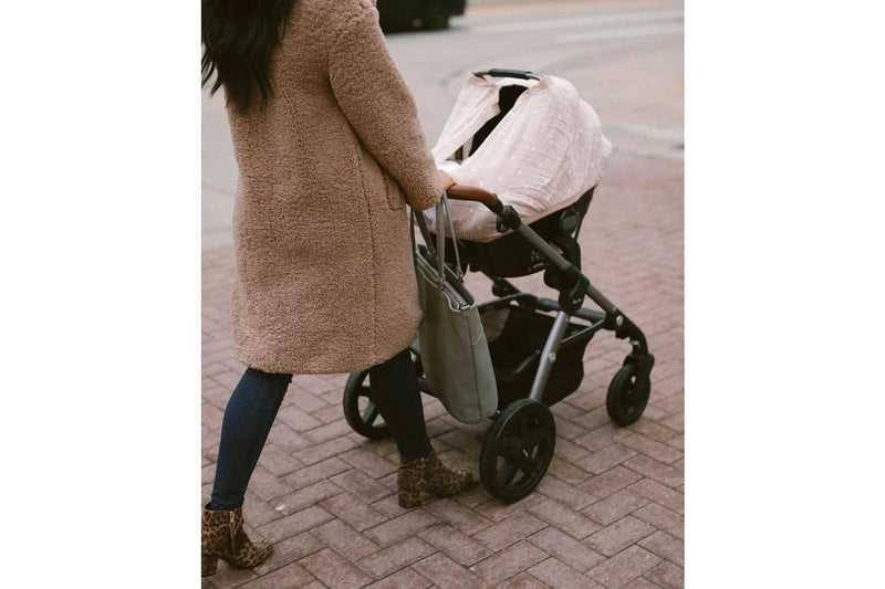 Little Unicorn: Muslin Car Seat Canopy V2 - Taupe Cross