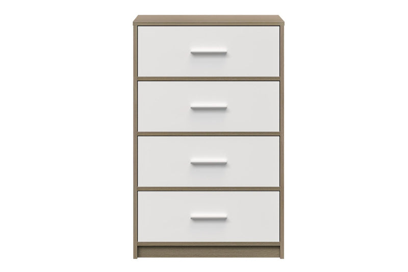 Fraser Country: Lada Home 4 Drawer Storage Dresser - Grey & White With Silver Handle