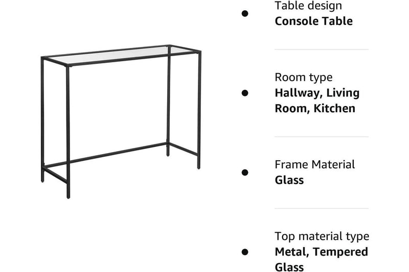 VASAGLE 1M Console Table with Tempered Glass - Black