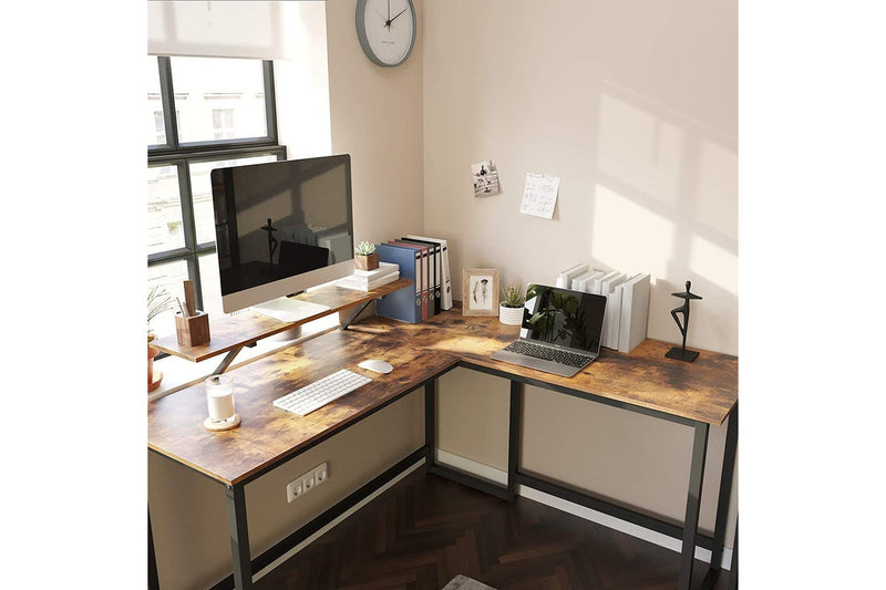 Vasagle L-Shaped Computer Desk with Monitor Stand- Rustic Brown