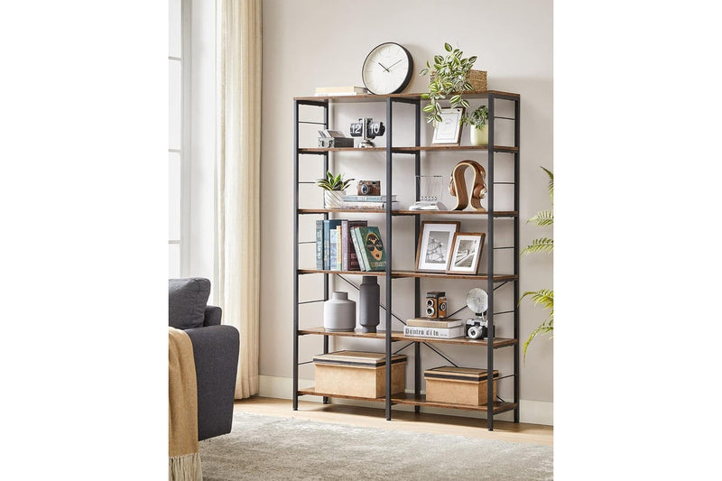 VASAGLE Large 6-Tier Tall Bookshelf - Rustic Brown & Black